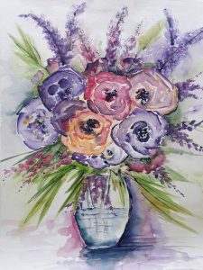 Bloemen in vaas 45×60 cm aquarel