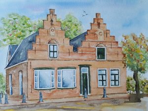 Dubbel woonhuis 28x38 cm Aquarel