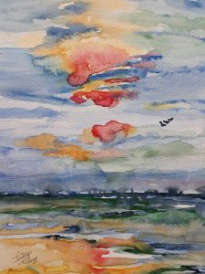 Felle keuren in lucht en water 18x28 cm Aquarel