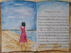 Gedicht Voetstappen in het zand 28x38 cm Aquarel