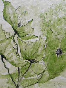 Groene bloemen 13x18 cm Aquarel