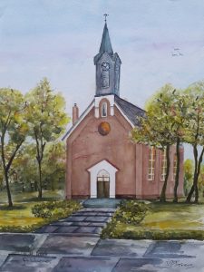 Kerk in Abbenes 28x38 cm Aquarel