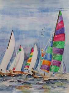 Kleurrijke zeilen 28x38 cm Aquarel