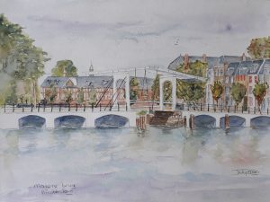Mageren brug Amsterdam 28x38 cm Aquarel