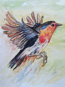 Vogel in vlucht 28x38 cm aquarel