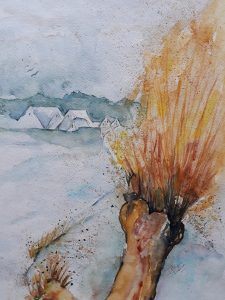 Wilg in de winter 28x38 cm Aquarel