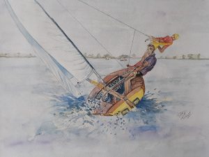 Zeilboot in actie 28×38 cm aquarel