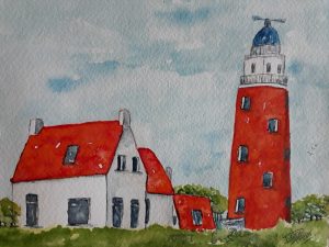 Texels vuurtoren 15x20 cm Aquarel