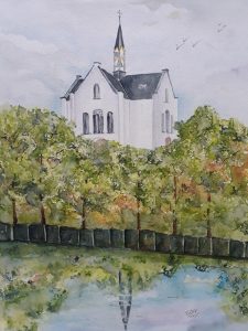 Witte kerk 30x40 cm Aquarel